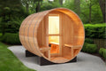 traditional barrel sauna with canopy