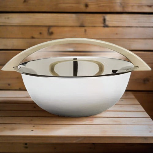 Finlandia Stainless Steel Sauna Bucket with Curved Alder Handle - Saunas.com