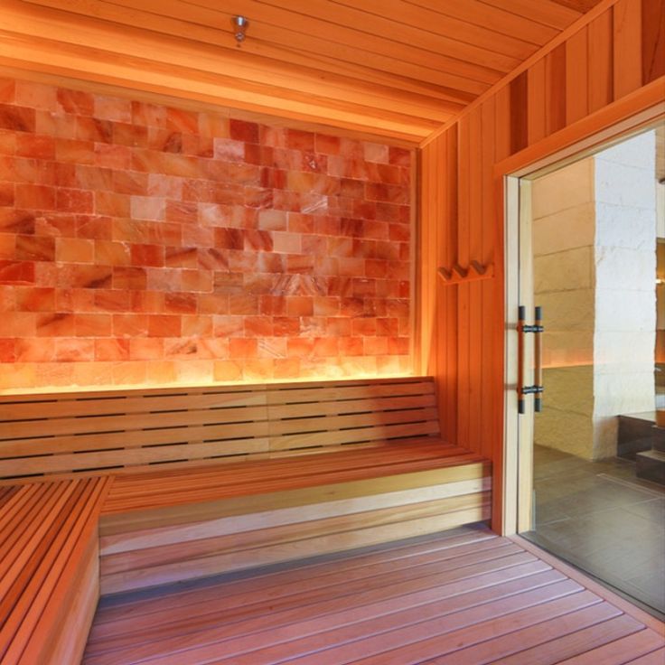 Himalayan salt wall panels installed in a sauna
