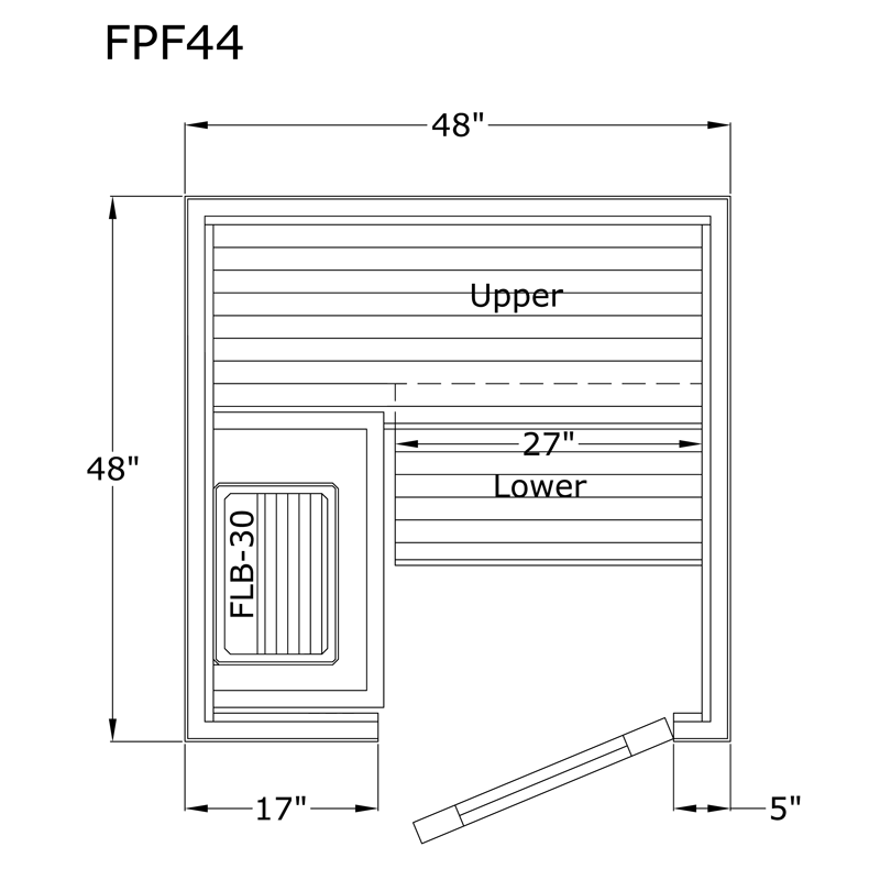 Finlandia Avalon sauna floor plan, 4 by 4 ft layout