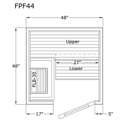 Finlandia Avalon sauna floor plan, 4 by 4 ft layout