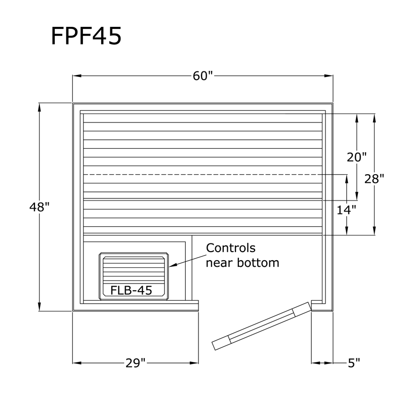 Finlandia Avalon sauna floor plan, 4 by 5 ft layout