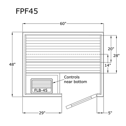 Finlandia Avalon sauna floor plan, 4 by 5 ft layout