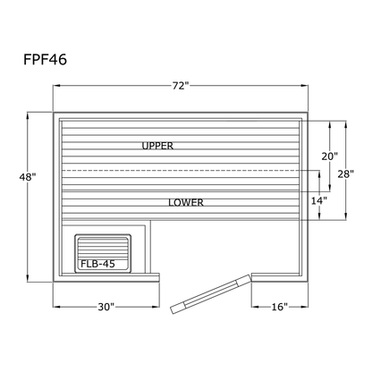 Finlandia Avalon sauna floor plan, 4 by 6 ft layout