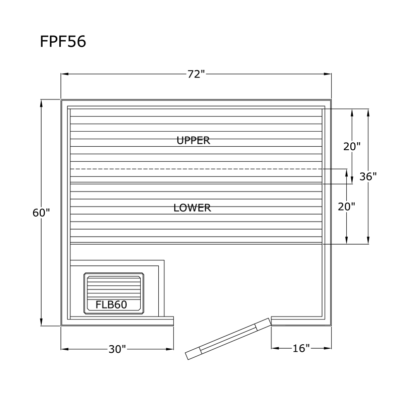 Finlandia Avalon sauna floor plan, 5 by 6 ft layout