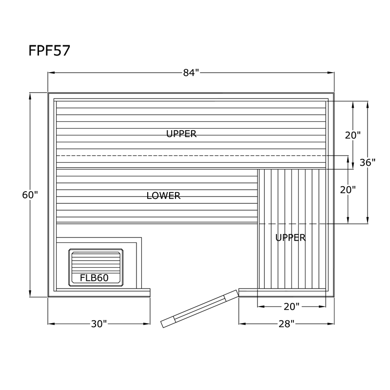Finlandia Avalon sauna floor plan, 5 by 7 ft layout