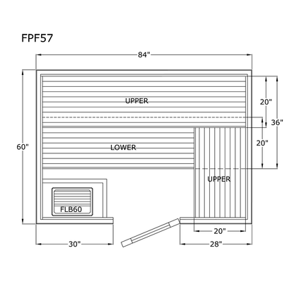 Finlandia Avalon sauna floor plan, 5 by 7 ft layout