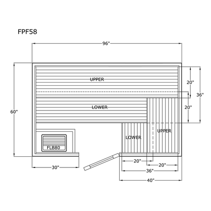 Finlandia Avalon sauna floor plan, 5 by 8 ft layout