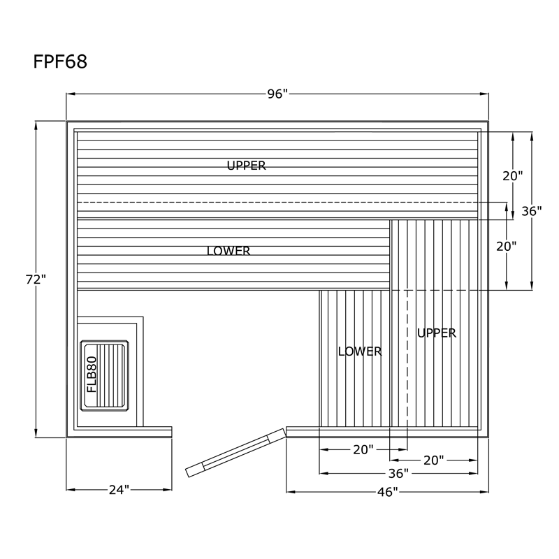 Finlandia Avalon sauna floor plan, 6 by 8 ft layout