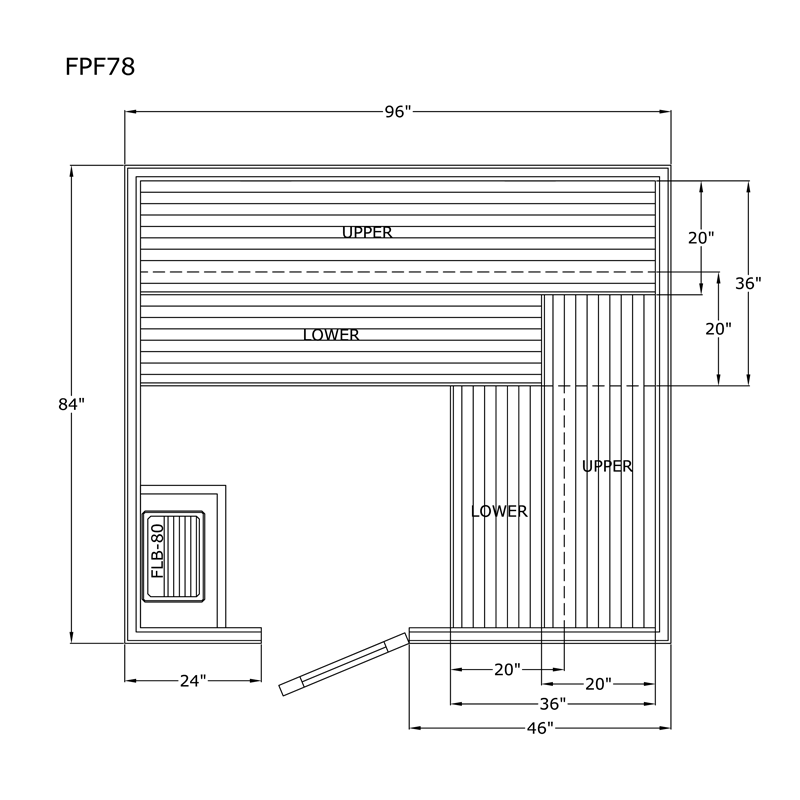 Finlandia Avalon sauna floor plan, 7 by 8 ft layout