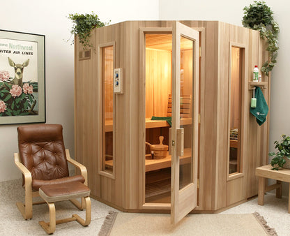 Finlandia Catalina FPF66-5S five-sided corner sauna kit in Western red cedar