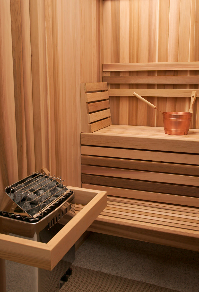 Finlandia Avalon prebuilt home sauna interior in Western red cedar