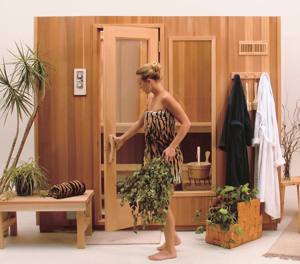 Finlandia Avalon prebuilt home sauna interior in Western red cedar