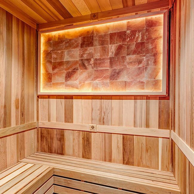 Precut Himalayan salt sauna interior with salt brick wall panels