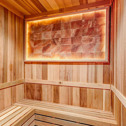 Precut Himalayan salt sauna interior with salt brick wall panels