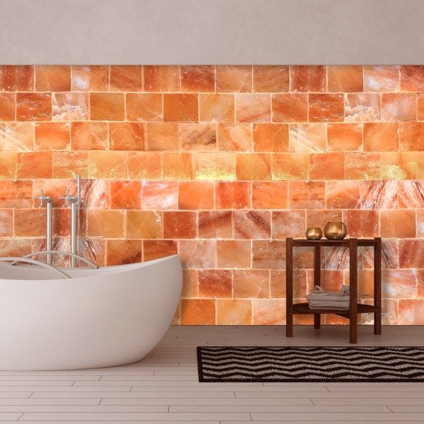 Himalayan salt wall panels installed in a sauna