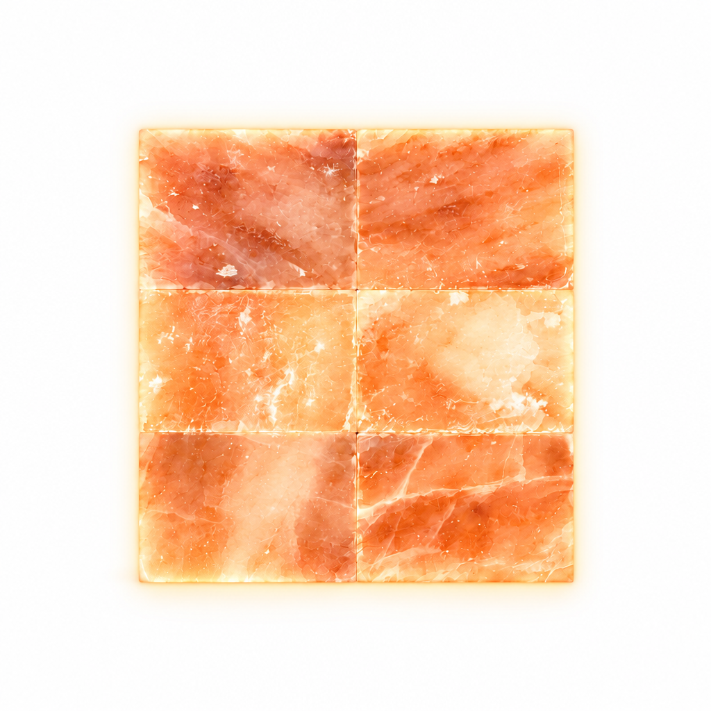 Illuminated six-brick Himalayan salt panel on white