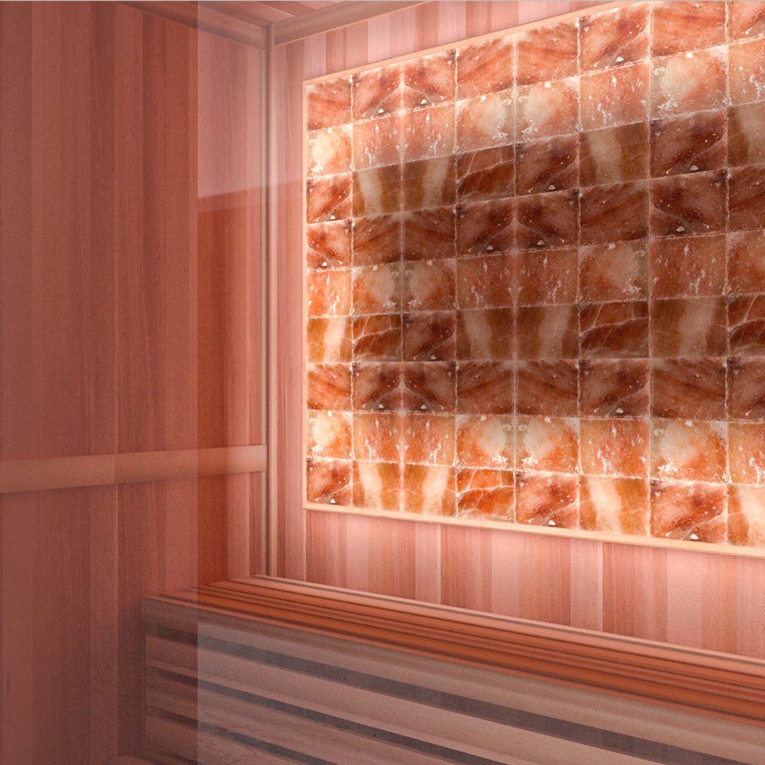 Two-person Himalayan salt sauna with perimeter lighting