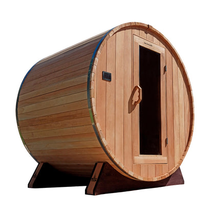 Cedar barrel sauna exterior