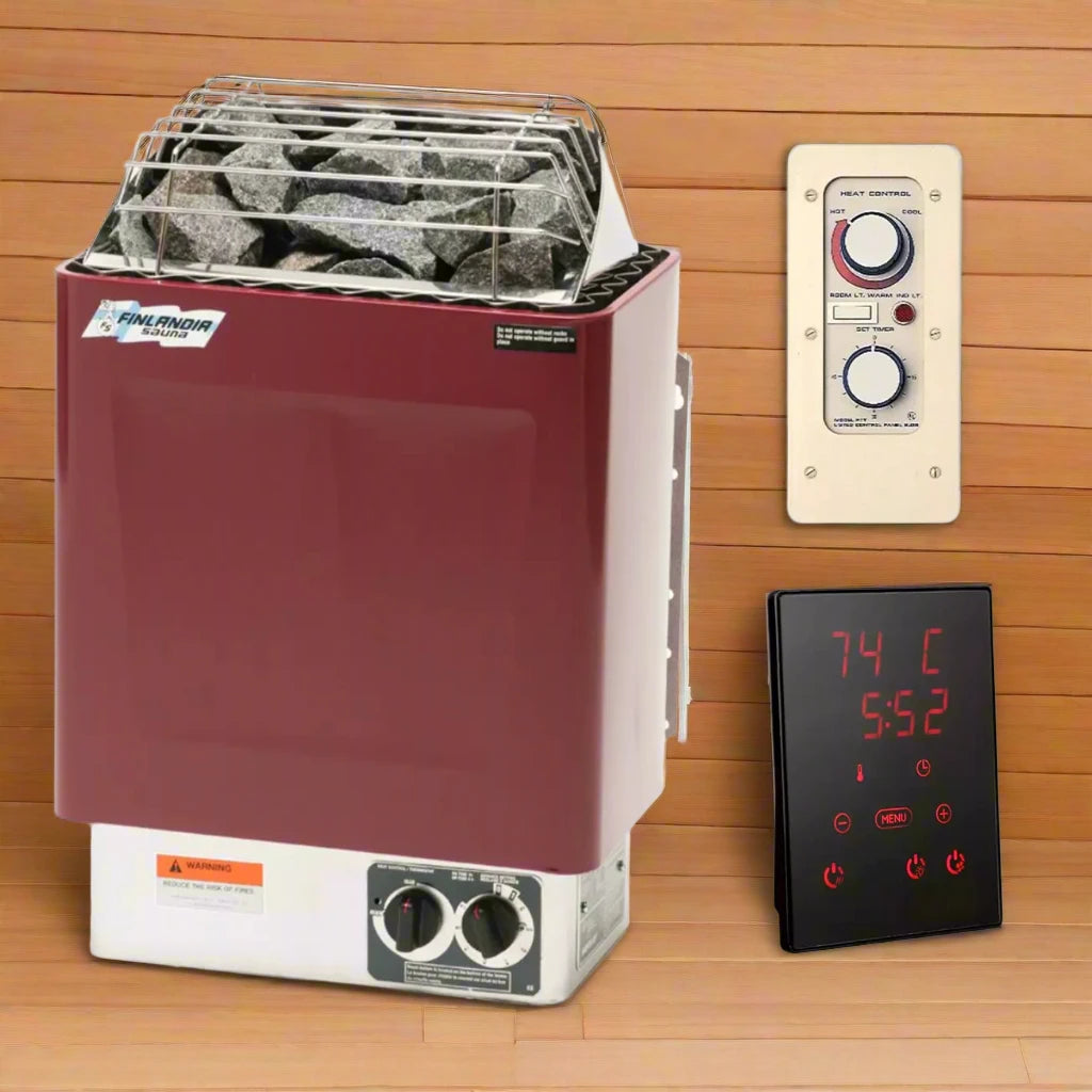 Finlandia FIN-60 electric sauna heater with glossy red exterior