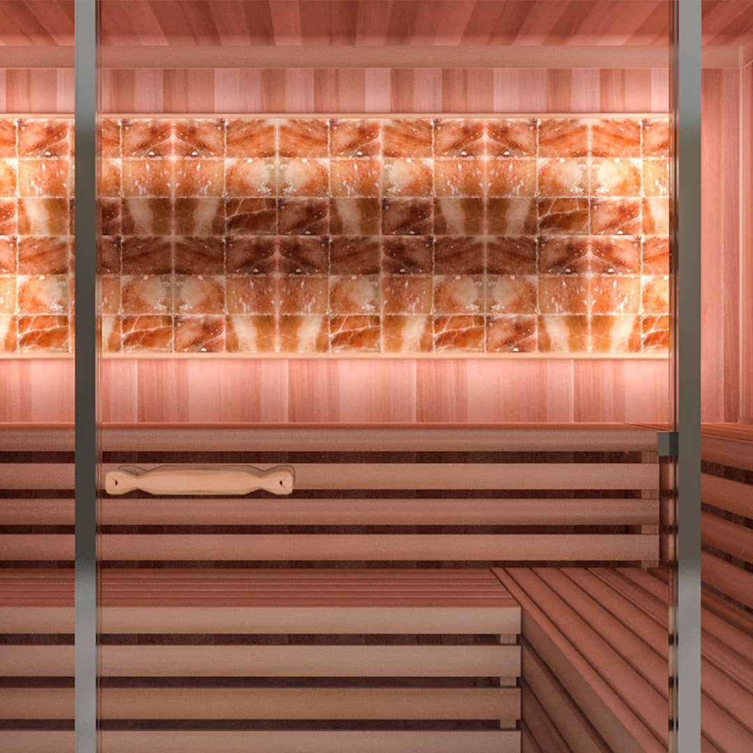 Himalayan salt sauna with perimeter lighting