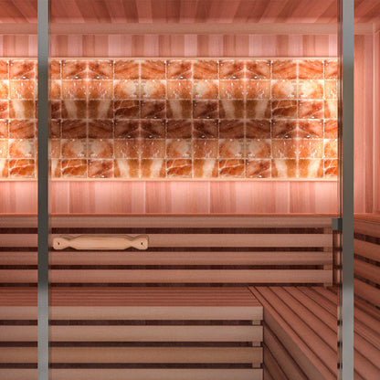 Himalayan salt sauna with perimeter lighting