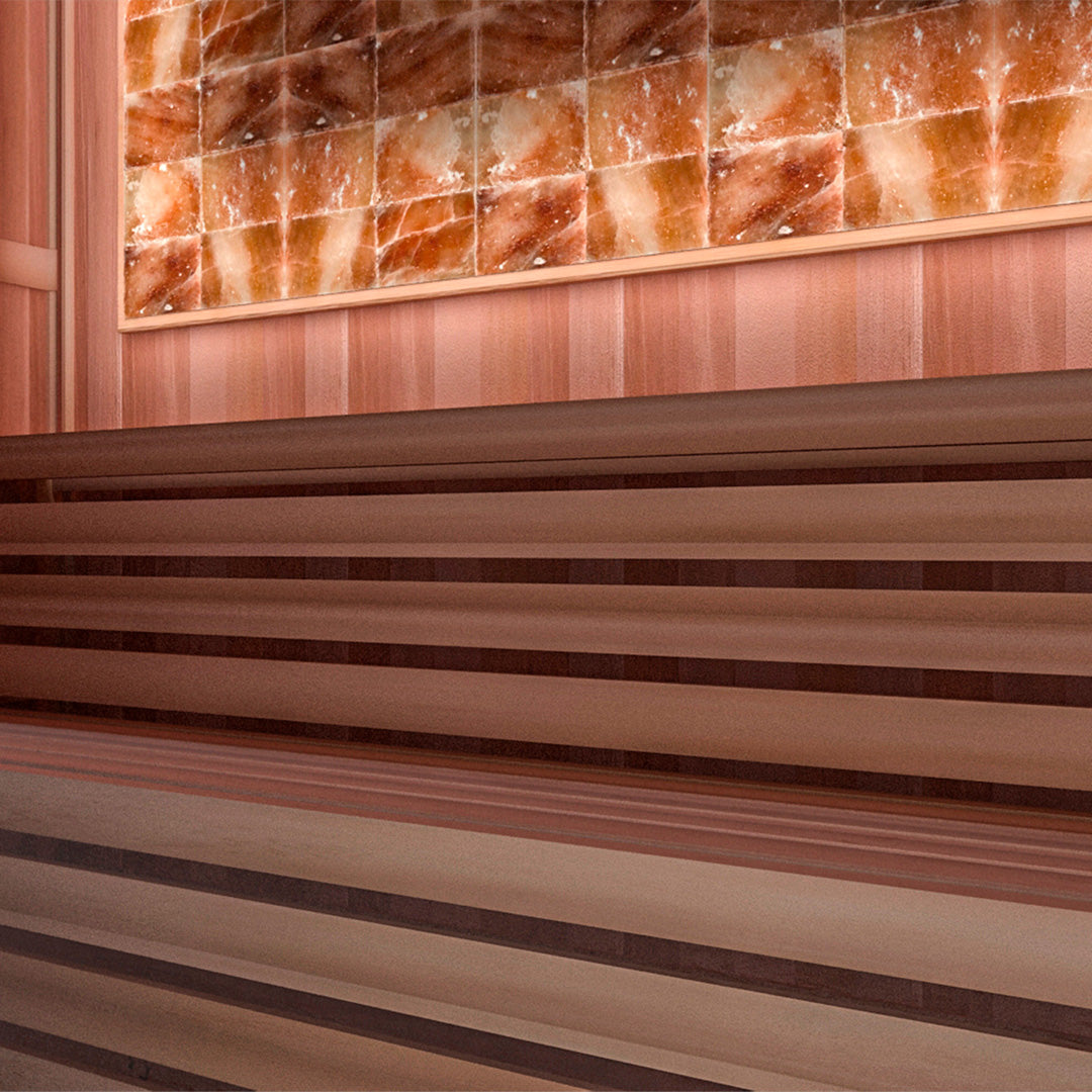Himalayan salt sauna with perimeter lighting