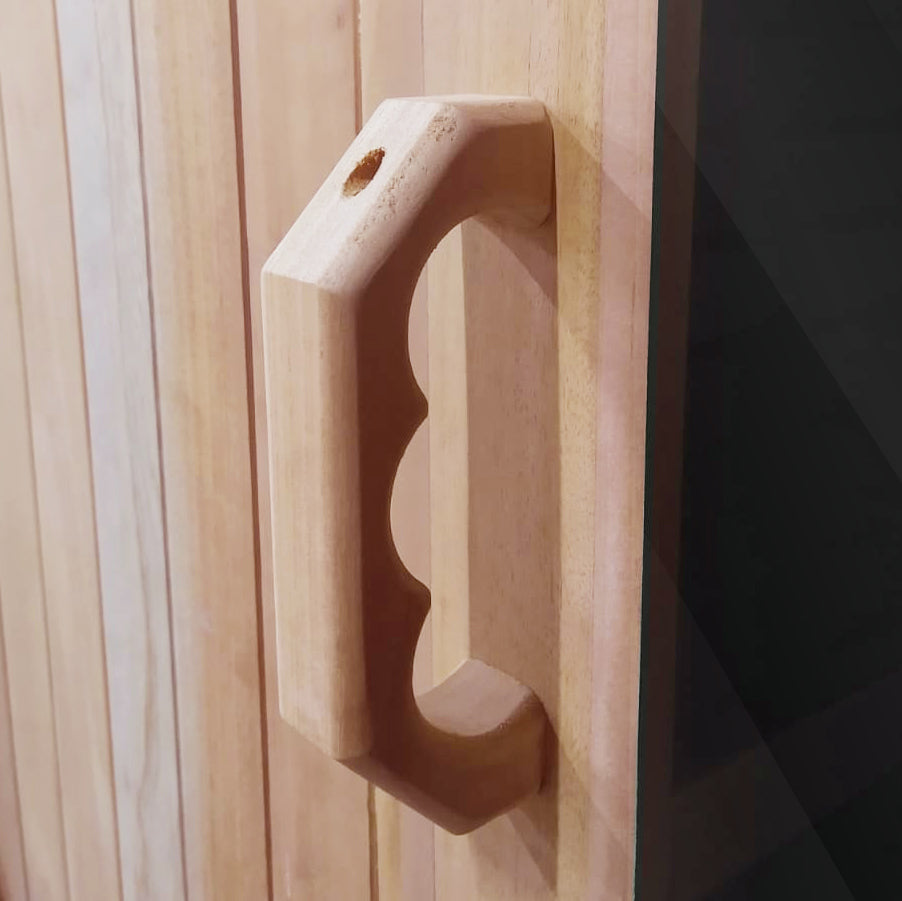 Barrel sauna door handle detail