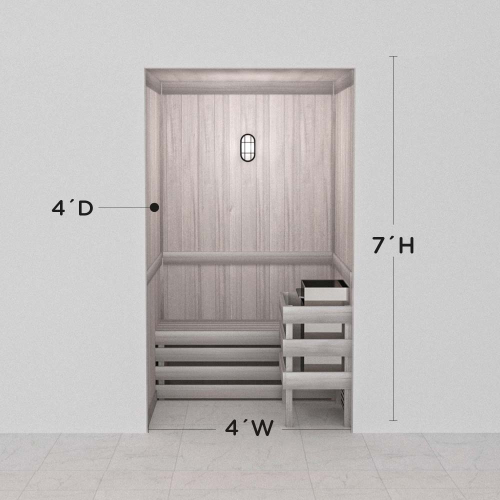 Hand-finished white precut sauna layout, 4 by 4 by 7 ft
