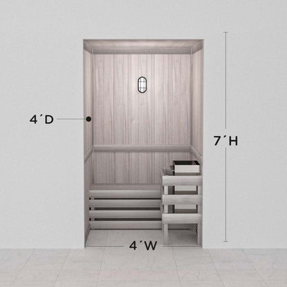 Hand-finished white precut sauna layout, 4 by 4 by 7 ft