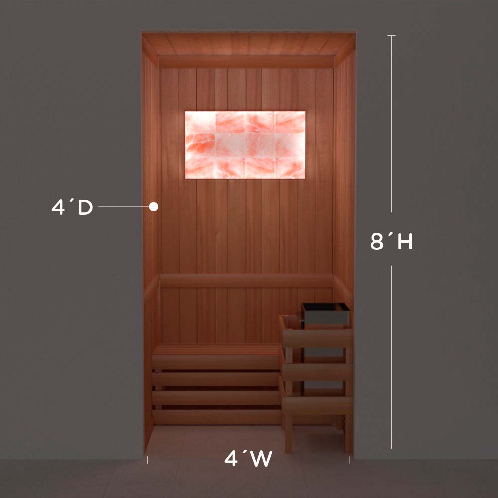Himalayan salt sauna layout with perimeter lighting, 4 by 4 by 8 ft