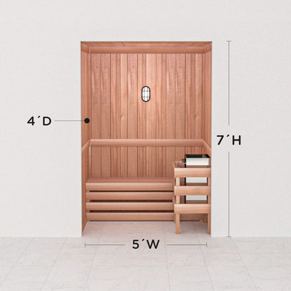 Scandia precut cedar sauna layout, 4 by 5 by 7 ft