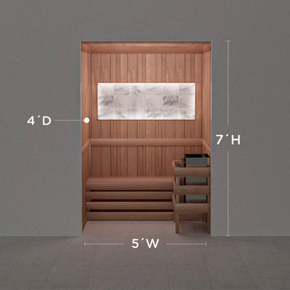 Himalayan salt sauna layout with perimeter lighting, 4 by 5 by 7 ft
