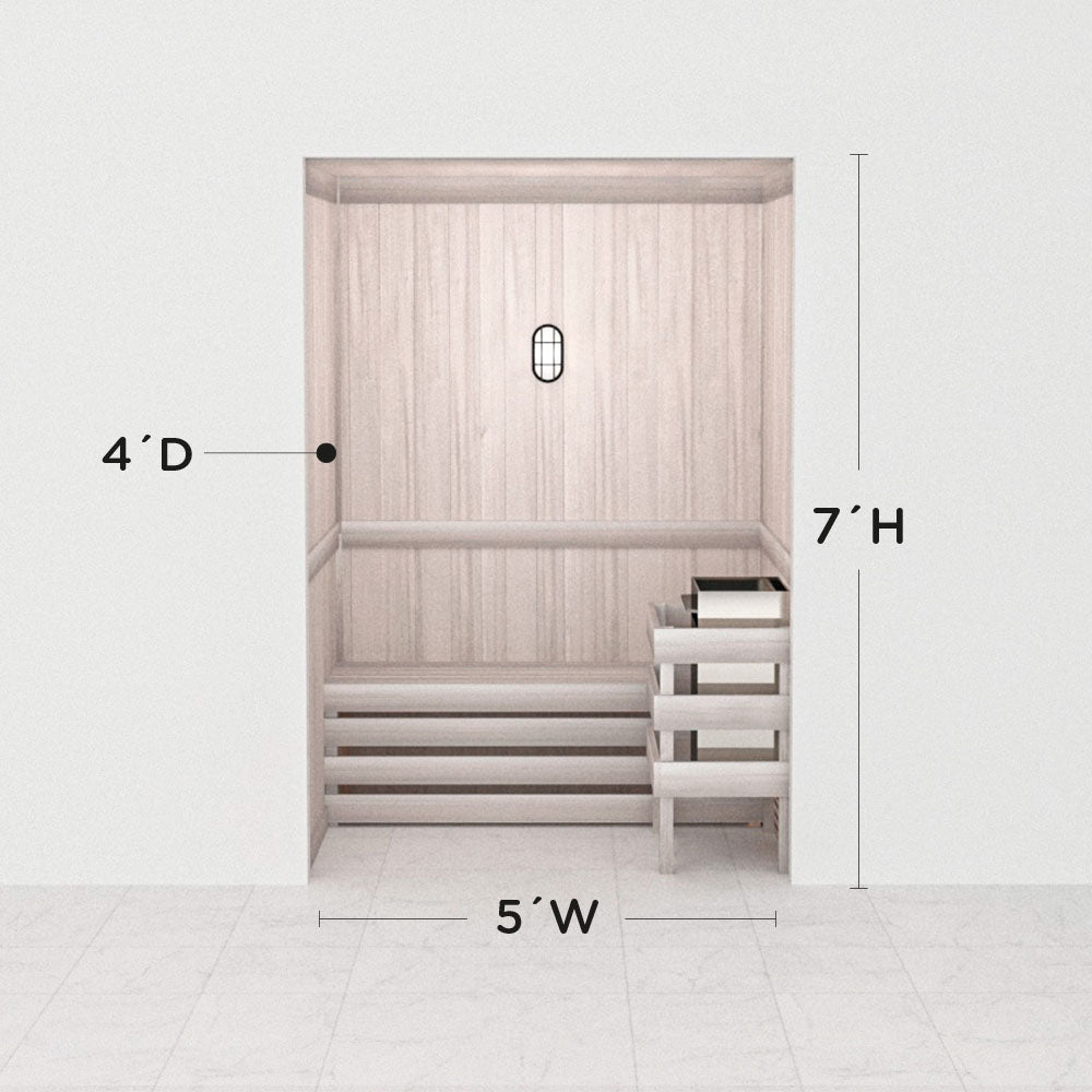 Hand-finished white precut sauna layout, 4 by 5 by 7 ft