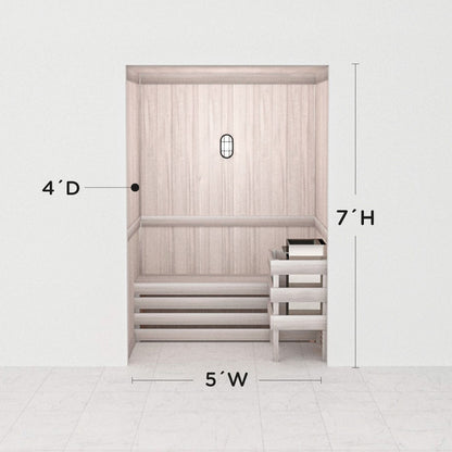 Hand-finished white precut sauna layout, 4 by 5 by 7 ft