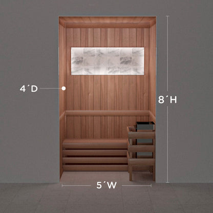 Himalayan salt sauna layout with perimeter lighting, 4 by 5 by 8 ft