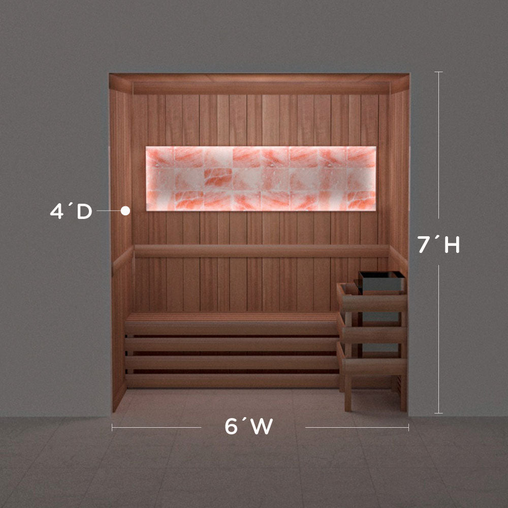 Himalayan salt sauna layout with perimeter lighting, 4 by 6 by 7 ft