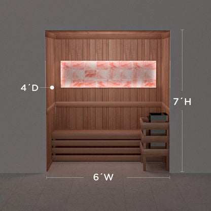 Himalayan salt sauna layout with perimeter lighting, 4 by 6 by 7 ft