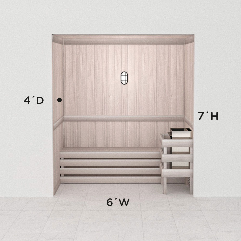 Hand-finished white precut sauna layout, 4 by 6 by 7 ft
