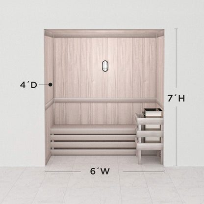 Hand-finished white precut sauna layout, 4 by 6 by 7 ft