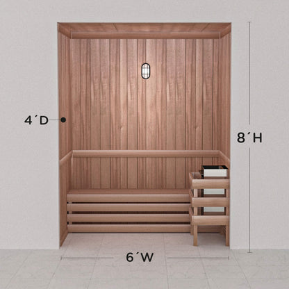 Scandia precut cedar sauna layout, 4 by 6 by 8 ft