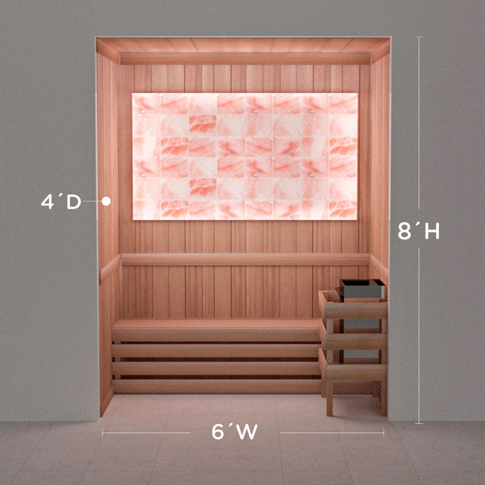 Himalayan salt sauna layout with perimeter lighting, 4 by 6 by 8 ft