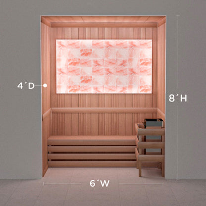 Himalayan salt sauna layout with perimeter lighting, 4 by 6 by 8 ft