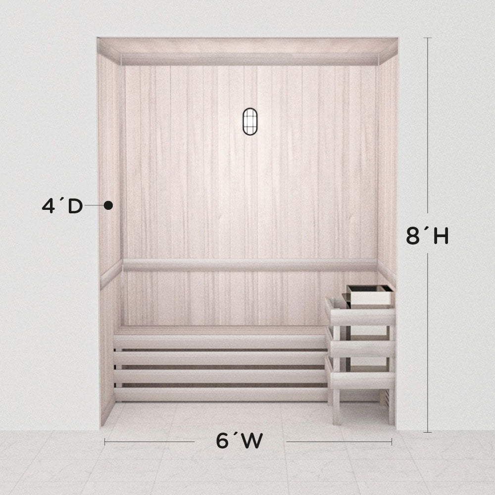 Hand-finished white precut sauna layout, 4 by 6 by 8 ft