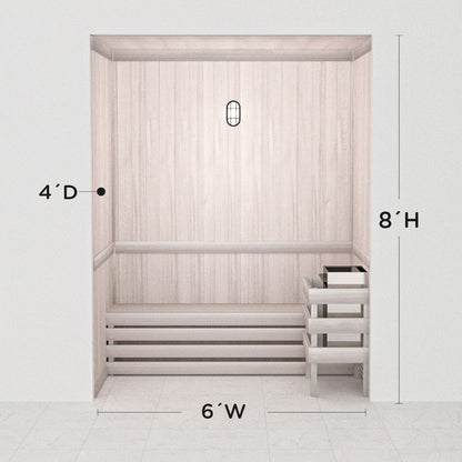 Hand-finished white precut sauna layout, 4 by 6 by 8 ft