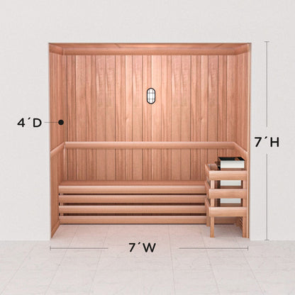 Scandia precut cedar sauna layout, 4 by 7 by 7 ft