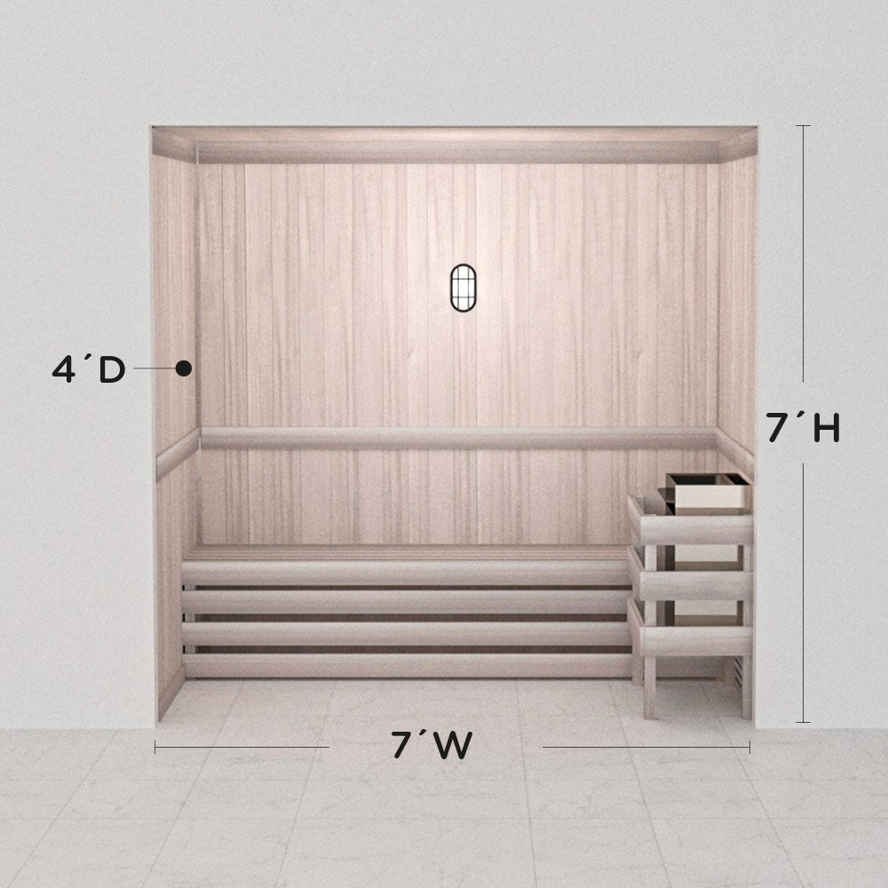 Hand-finished white precut sauna layout, 4 by 7 by 7 ft