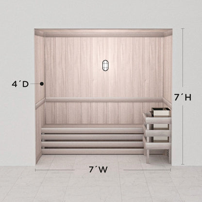 Hand-finished white precut sauna layout, 4 by 7 by 7 ft