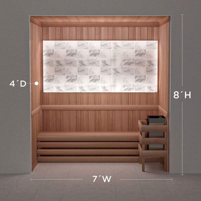 Himalayan salt sauna layout with perimeter lighting, 4 by 7 by 8 ft