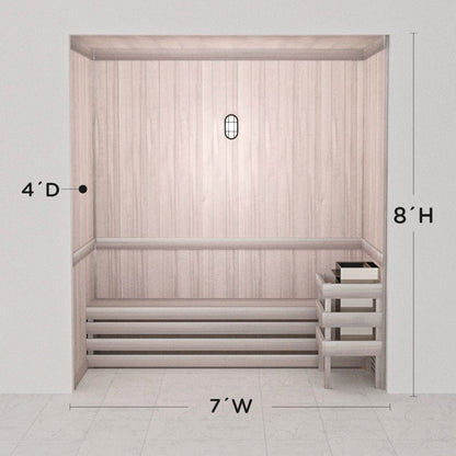 Hand-finished white precut sauna layout, 4 by 7 by 8 ft